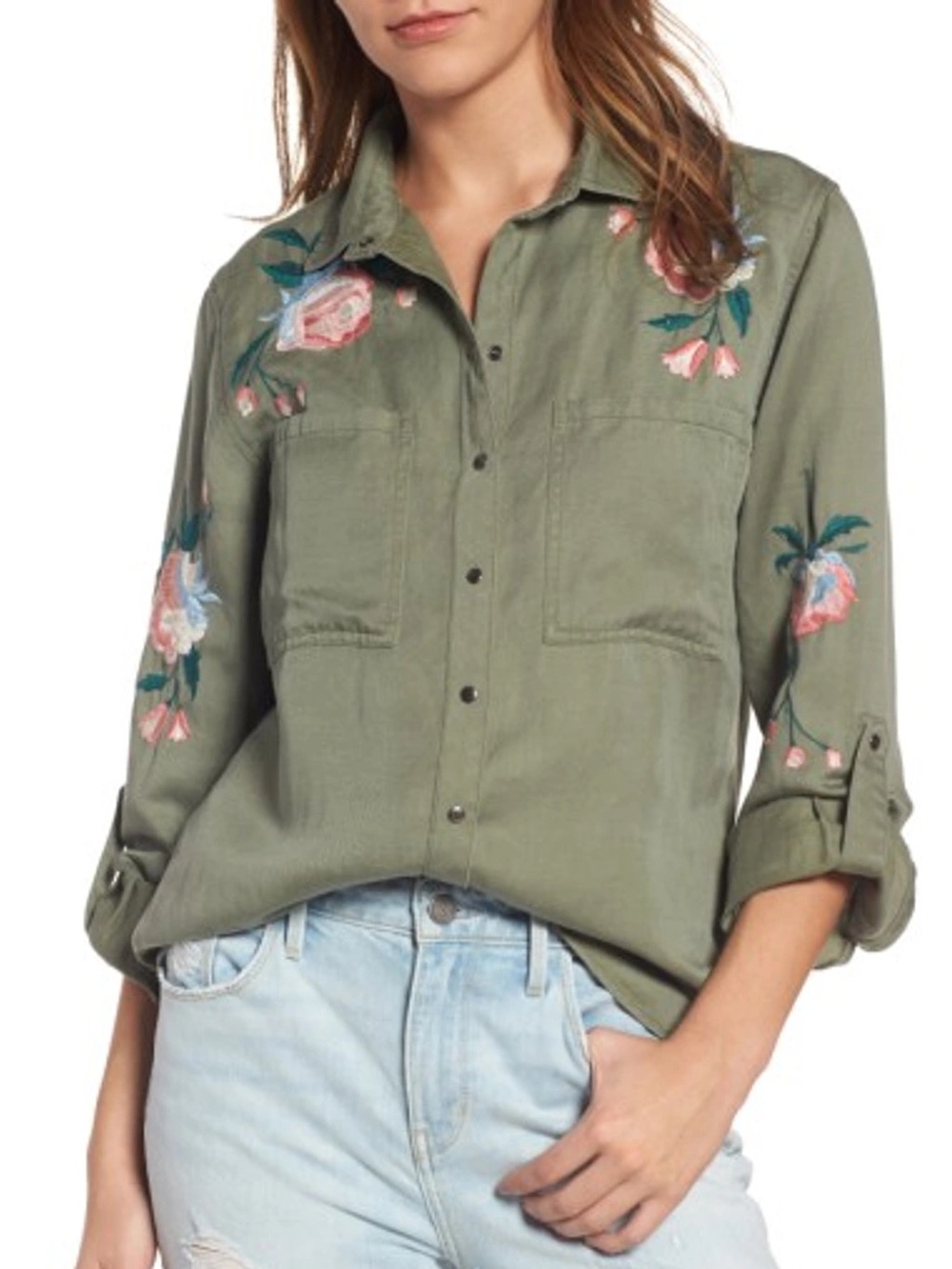 Rails WOMEN'S CHANNING EMBROIDERED MILITARY SHIRT IN SAGE FLORAL - Picture 1 of 11